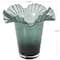 Green Glass Floral Tulip Inspired Ombre Vase with Wavy Opening